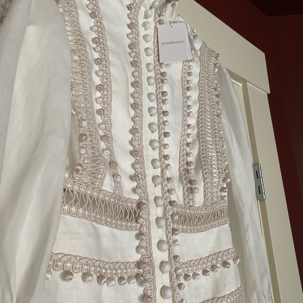 NWT Zimmermann Embroidered Button-Detailed Off White Ramie Mini Dress Size 1 AU - Picture 12 of 16